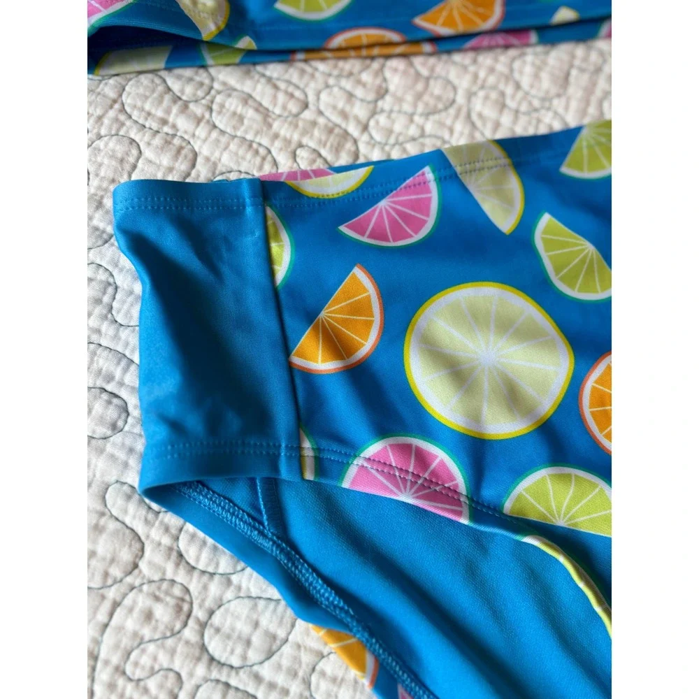 DSG Girls Blue Citrus Fruit Strappy Halter High Waisted Swimsuit Set Size Large